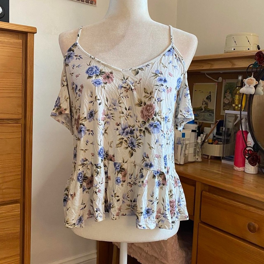American Eagle Outfitters White Floral Print Cold Shoulder Cami Top